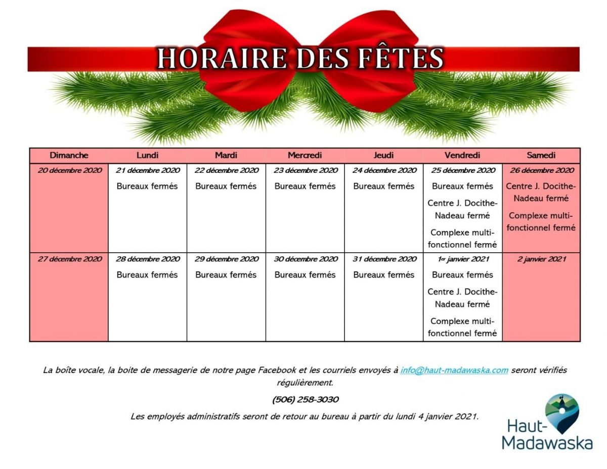 Holidays schedule